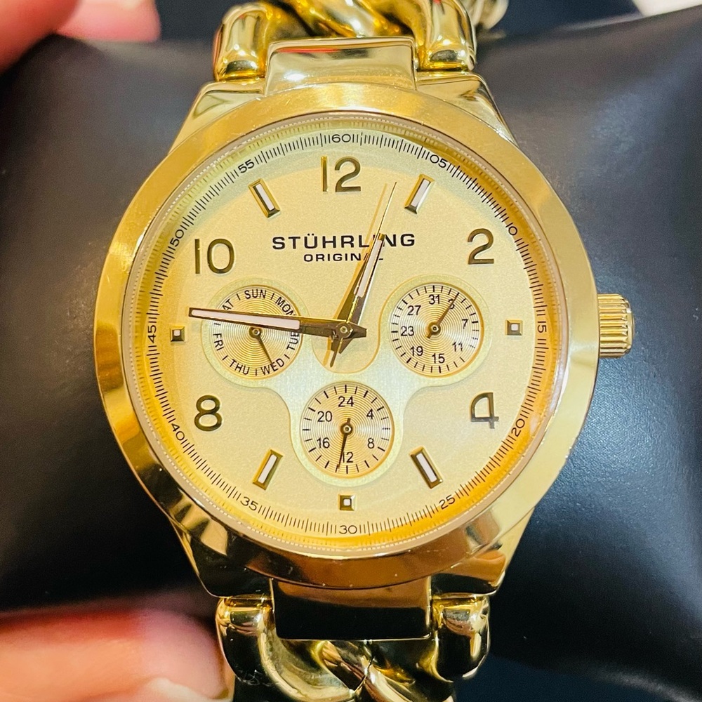 Stuhrling gold chain watch new n box with free Burberry scarf